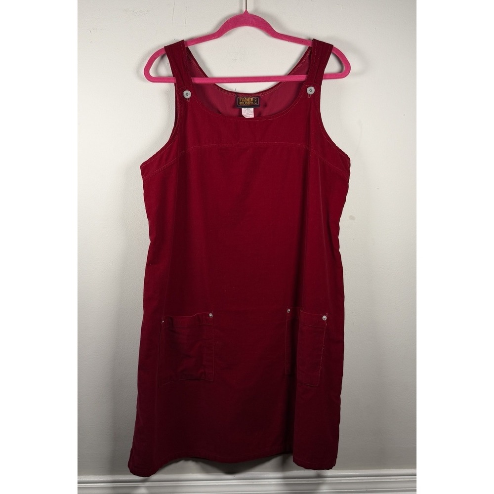 VTG Faded‎ Glory Red Corduroy Jumper Dress size Large Sleeveless Pockets Y2K